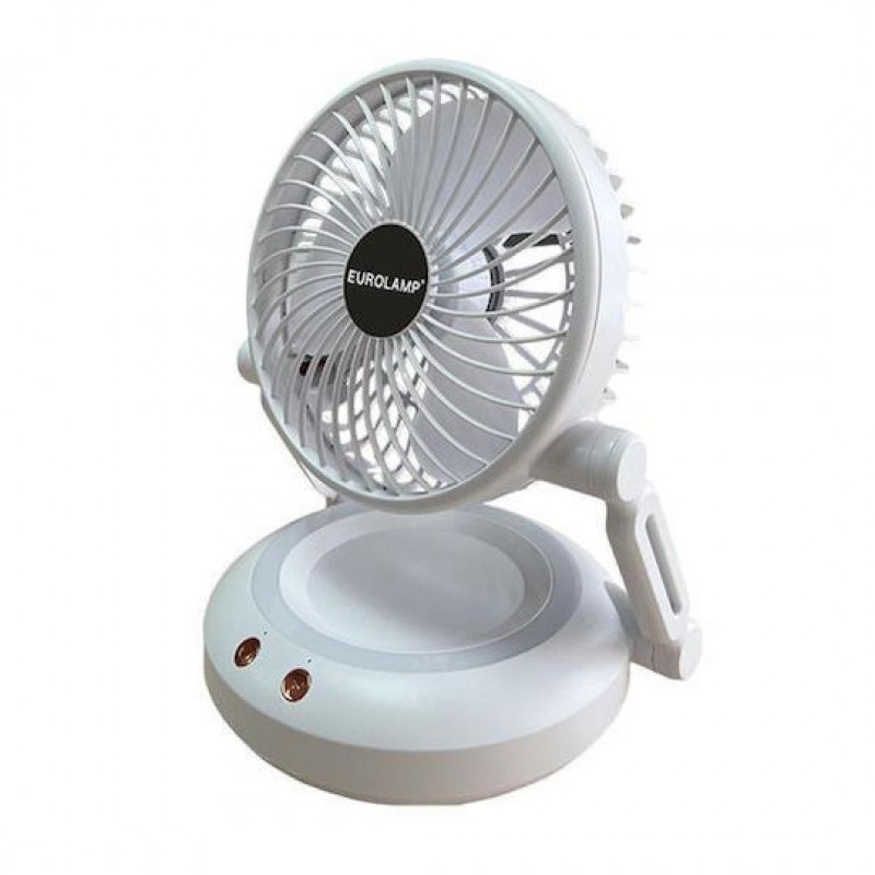 Eurolamp 300-20512 Ανεμιστήρας Γραφείο- Επιτοίχιος Αναδιπλούμενος Επαναφορτιζόμενος Με LED φς και Περιστροφή Φ16 Λευκός (300-20512)